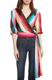 Alice   Olivia Dyanna Wrap Front Blouson Top at Nordstrom