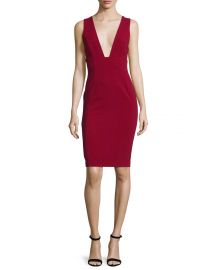 Alice   Olivia Esmira Sleeveless V-Neck Sheath Dress  Burgundy at Neiman Marcus