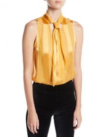 Alice   Olivia Gwenda Sleeveless Paneled Tie-Neck Blouse at Neiman Marcus