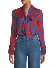 Alice   Olivia Gwenda Tie-Neck Cropped Blouse at Neiman Marcus