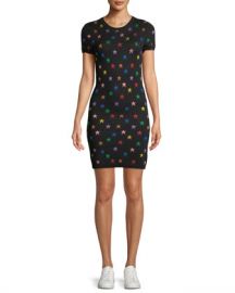 Alice   Olivia Hayden Short-Sleeve Fitted Star Jacquard Dress at Neiman Marcus