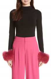 Alice   Olivia Haylen Genuine Fox Fur Cuff Top at Nordstrom