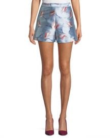 Alice   Olivia Heath High-Waist Bird-Print Satin Shorts at Neiman Marcus