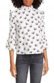 Alice   Olivia Henrietta Eye Pattern Ruffled Cotton Boxy Blouse   Nordstrom at Nordstrom