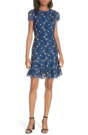 Alice   Olivia Imani Embroidered Cap Sleeve Fit  amp  Flare Dress   Nordstrom at Nordstrom