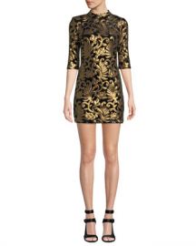 Alice   Olivia Inka Strong-Shoulder Mock-Neck Dress at Neiman Marcus