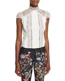 Alice   Olivia Isadora Mock-Neck Lace Top at Neiman Marcus