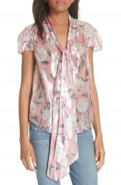 Alice   Olivia Jeannie Bow Collar Silk Blend Top at Nordstrom