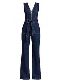 Alice   Olivia Jeans - Plunging V-Neck Denim Jumpsuit at Saks Fifth Avenue