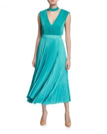 Alice   Olivia Joleen Pleated Midi Dress w  Removable Mock Neck at Neiman Marcus