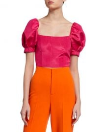 Alice   Olivia Joslyn Puff-Sleeve Cropped Top at Neiman Marcus