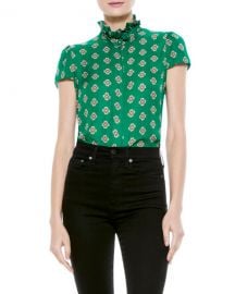 Alice   Olivia Juliette Ruffle Mock-Neck Button-Down Blouse at Neiman Marcus