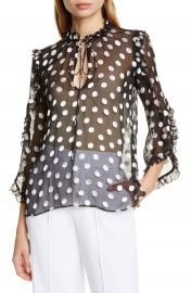 Alice   Olivia Julius Ruffle Sleeve Polka Dot Silk Blend Blouse   Nordstrom at Nordstrom