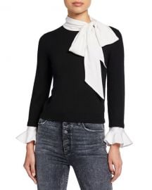 Alice   Olivia Justina Colorblock Tie-Neck Long-Sleeve Combo Sweater at Neiman Marcus