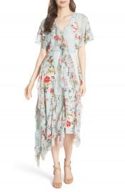 Alice   Olivia Kadence Ruffled Silk   Lace Midi Dress at Nordstrom