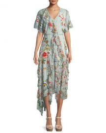 Alice   Olivia Kadence Short-Sleeve Floral-Print Lace Godet Dress w at Neiman Marcus