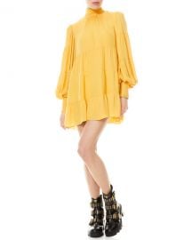 Alice   Olivia Karena Smocked Mock-Neck Babydoll Dress at Neiman Marcus