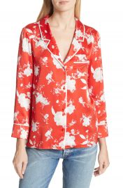 Alice   Olivia Keir Floral Silk Pajama Shirt at Nordstrom