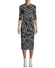 Alice   Olivia Keith Haring x Alice   Olivia Delora Fitted Crewneck Dress at Neiman Marcus