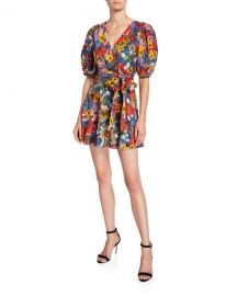 Alice   Olivia Kerri Floral Bishop-Sleeve Wrap Dress at Neiman Marcus