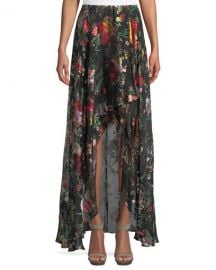 Alice   Olivia Kirstie Cascade Floral-Print Overlap Skirt   Neiman Marcus at Neiman Marcus