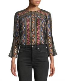 Alice   Olivia Larue Embroidered Slit-Sleeve Top at Neiman Marcus