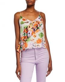 Alice   Olivia Lavonia Floral Asymmetric Draped Ruffle Tank at Neiman Marcus