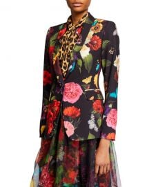 Alice   Olivia Macey Floral Strong Shoulder Shawl-Collar Blazer at Neiman Marcus