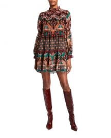 Alice   Olivia Marella Paisley Mock-Neck Blouson-Sleeve Tunic Dress at Neiman Marcus