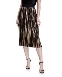 Alice   Olivia Mikaela Pleated Metallic Stripe Midi Skirt at Neiman Marcus