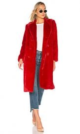 Alice   Olivia Montana Faux Fur Pea Coat in Ruby from Revolve com at Revolve