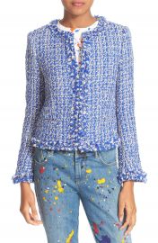 Alice   Olivia Nila Frayed Hem Boxy Jacket at Nordstrom