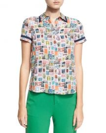 Alice   Olivia Oswald Short-Sleeve Button-Down Top  Multi at Neiman Marcus