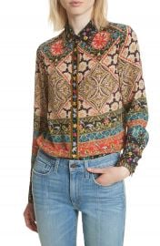 Alice   Olivia Patchwork Print Silk Shirt at Nordstrom