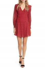 Alice   Olivia Polly Red Leopard Print Long Sleeve Fit  amp  Flare Dress   Nordstrom at Nordstrom