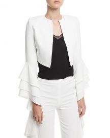 Alice   Olivia Presley Open-Front Ruffle-Sleeve Short Silk Blazer at Neiman Marcus