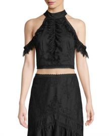 Alice   Olivia Regina Cold-Shoulder Lace Crop Top at Neiman Marcus