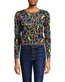 Alice   Olivia Rhodes Crewneck Long-Sleeve Top at Neiman Marcus