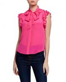 Alice   Olivia Robbie Bow-Collar Blouse w  Ruffle at Neiman Marcus