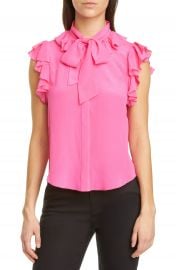 WornOnTV: Kit’s pink ruffle tie neck top on Access Hollywood | Kit ...