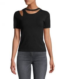 Alice   Olivia Roslyn Short-Sleeve Cutout Fitted Sweater at Neiman Marcus