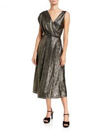 Alice   Olivia Roxy Front-Drape Midi Dress at Neiman Marcus