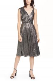 Alice   Olivia Roxy Metallic Drape Front Sleeveless Midi Dress   Nordstrom at Nordstrom