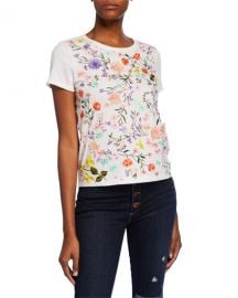 Alice   Olivia Rylyn Floral Embellished Short-Sleeve Crewneck Top at Neiman Marcus