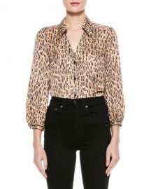 Alice   Olivia Sheila Blouson-Sleeve Button-Up Top at Neiman Marcus