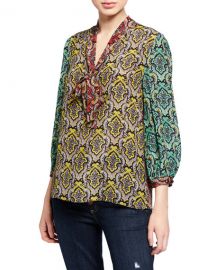 Alice   Olivia Sheila Blouson-Sleeve V-Neck Top at Neiman Marcus