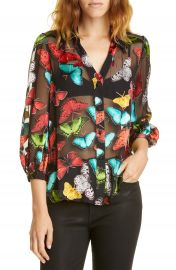 Alice   Olivia Sheila Butterfly Print Silk Blend Top   Nordstrom at Nordstrom