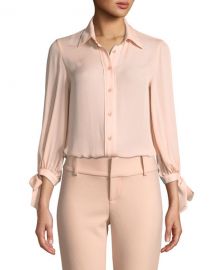 Alice   Olivia Simon Tie-Sleeve Button-Down Top at Neiman Marcus