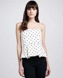 Alice   Olivia Sinclair Strapless Polka-Dot Peplum Top at Neiman Marcus