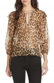 Alice   Olivia Sissy Metallic Leopard Print Silk Blend Top at Nordstrom